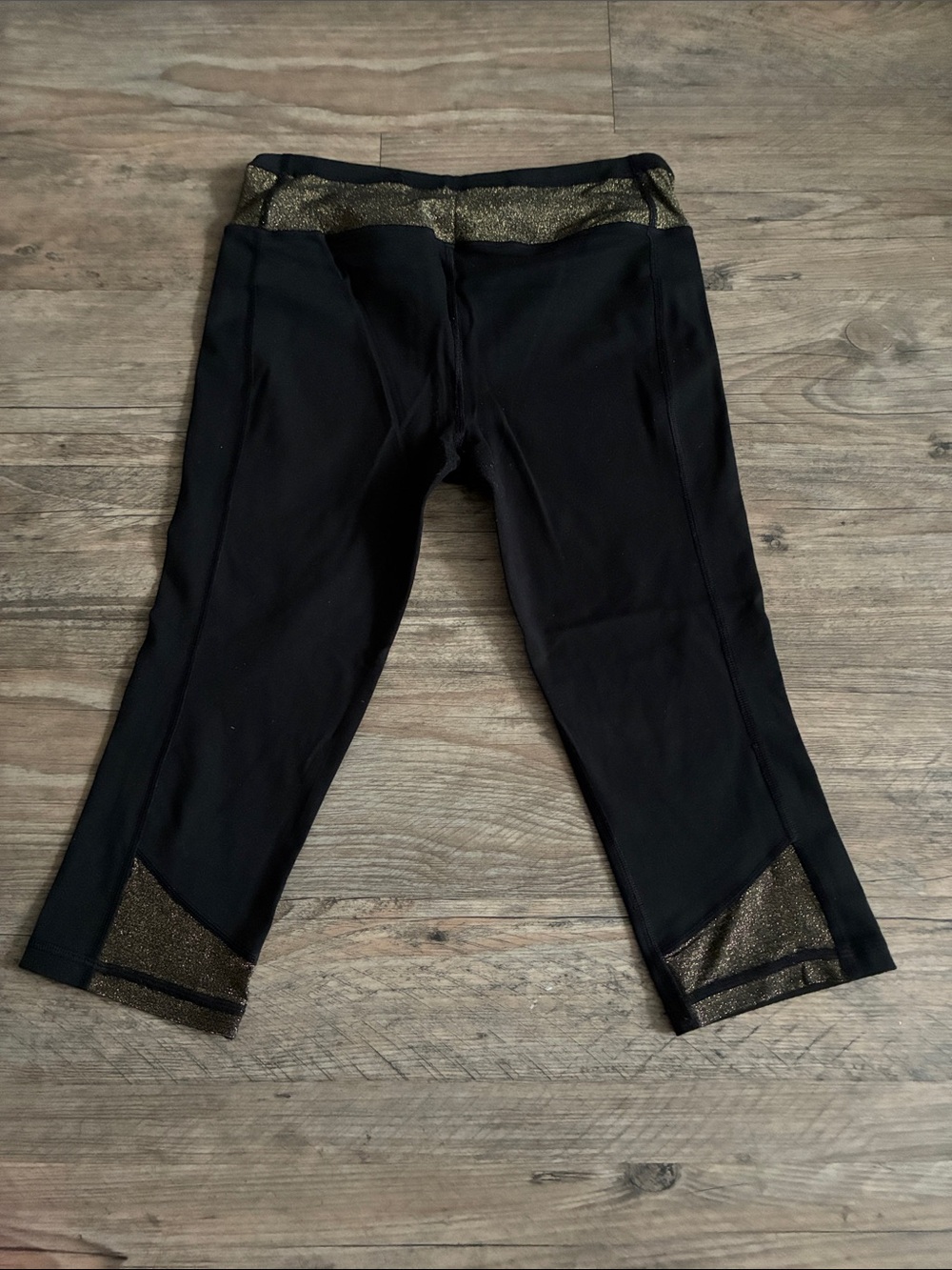 VSX Black Capri Leggings with Metallic Gold Waistband